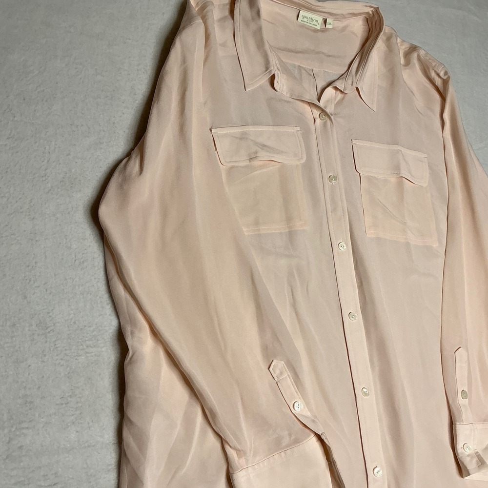 Spartina 100% Silk Pink Button Down Shirt Long Sleeve Double Pocket XXL